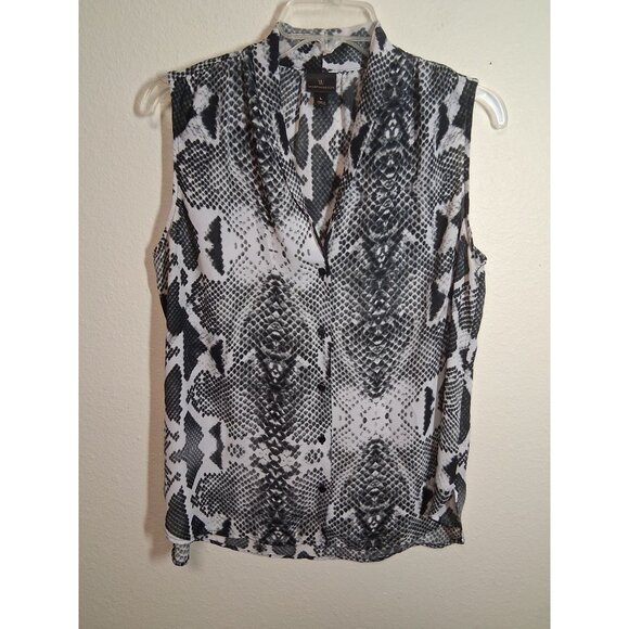 Worthington Blouse Animal Print Snake Business Casual Black White Size Large - Picture 1 of 4